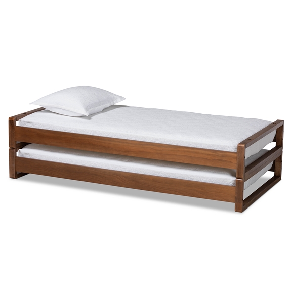 Baxton Studio Klara Modern and Contemporary Walnut Finished Wood Expandable Twin Size to King Size Bed Frame