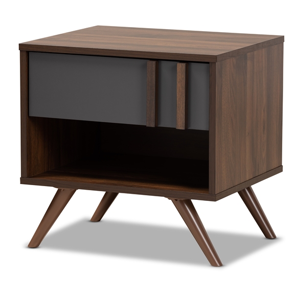 Baxton Studio Naoki Modern and Contemporary Two-Tone Grey and Walnut Finished Wood 1-Drawer Nightstand