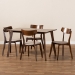 Baxton Studio Nori Mid-Century Modern Transitional Light Beige Fabric Upholstered and Walnut Brown Finished Wood 5-Piece Dining Set - Iora/Fiesta-Latte/Walnut-5PC Dining Set