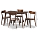 Baxton Studio Nori Mid-Century Modern Transitional Light Beige Fabric Upholstered and Walnut Brown Finished Wood 5-Piece Dining Set - Iora/Fiesta-Latte/Walnut-5PC Dining Set