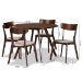 Baxton Studio Rika Mid-Century Modern Transitional Light Beige Fabric Upholstered and Walnut Brown Finished Wood 5-Piece Dining Set - Iora/Hexa-Latte/Walnut-5PC Dining Set
