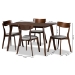 Baxton Studio Nori Mid-Century Modern Transitional Light Grey Fabric Upholstered and Walnut Brown Finished Wood 5-Piece Dining Set - Iora/Fiesta-Smoke/Walnut-5PC Dining Set