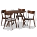 Baxton Studio Rika Mid-Century Modern Transitional Light Grey Fabric Upholstered and Walnut Brown Finished Wood 5-Piece Dining Set - Iora/Hexa-Smoke/Walnut-5PC Dining Set