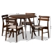 Baxton Studio Eiko Mid-Century Modern Transitional Light Beige Fabric Upholstered and Walnut Brown Finished Wood 5-Piece Dining Set - Delvin/Hexa-Latte/Walnut-5PC Dining Set