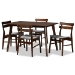 Baxton Studio Eleri Mid-Century Modern Transitional Light Grey Fabric Upholstered and Walnut Brown Finished Wood 5-Piece Dining Set