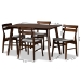Baxton Studio Eleri Mid-Century Modern Transitional Light Grey Fabric Upholstered and Walnut Brown Finished Wood 5-Piece Dining Set - Delvin/Fiesta-Smoke/Walnut-5PC Dining Set