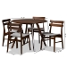 Baxton Studio Eiko Mid-Century Modern Transitional Light Grey Fabric Upholstered and Walnut Brown Finished Wood 5-Piece Dining Set - Delvin/Hexa-Smoke/Walnut-5PC Dining Set