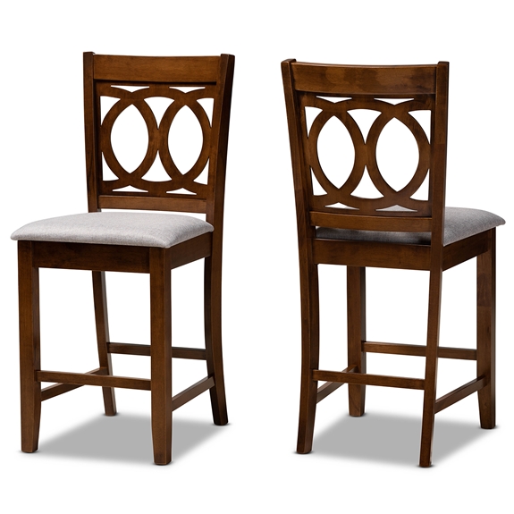 Baxton Studio Lenoir Modern and Contemporary Grey Fabric Upholstered Walnut Brown Finished Wood 2-Piece Counter Height Pub Chair Set