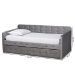 Baxton Studio Jona Modern and Contemporary Transitional Grey Velvet Fabric Upholstered and Button Tufted Twin Size Daybed with Trundle - CF9183-Grey-Daybed-T/T