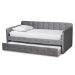 Baxton Studio Jona Modern and Contemporary Transitional Grey Velvet Fabric Upholstered and Button Tufted Twin Size Daybed with Trundle - CF9183-Grey-Daybed-T/T