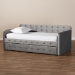 Baxton Studio Jona Modern and Contemporary Transitional Grey Velvet Fabric Upholstered and Button Tufted Twin Size Daybed with Trundle - CF9183-Grey-Daybed-T/T