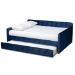 Baxton Studio Jona Modern and Contemporary Transitional Navy Blue Velvet Fabric Upholstered and Button Tufted Full Size Daybed with Trundle - CF9183-Navy Blue-Daybed-F/T