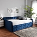 Baxton Studio Jona Modern and Contemporary Transitional Navy Blue Velvet Fabric Upholstered and Button Tufted Queen Size Daybed with Trundle - CF9183-Navy Blue-Daybed-Q/T