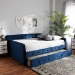 Baxton Studio Jona Modern and Contemporary Transitional Navy Blue Velvet Fabric Upholstered and Button Tufted Full Size Daybed with Trundle - CF9183-Navy Blue-Daybed-F/T