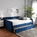 Baxton Studio Jona Modern and Contemporary Transitional Navy Blue Velvet Fabric Upholstered and Button Tufted Full Size Daybed with Trundle - CF9183-Navy Blue-Daybed-F/T