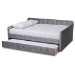 Baxton Studio Jona Modern and Contemporary Transitional Grey Velvet Fabric Upholstered and Button Tufted Full Size Daybed with Trundle - CF9183-Grey-Daybed-F/T