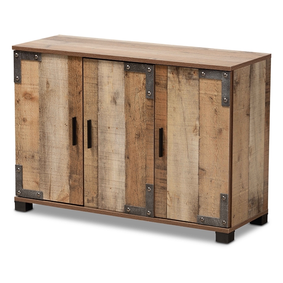 Baxton Studio Cyrille Modern and Contemporary Farmhouse Rustic Finished Wood 3-Door Shoe Cabinet