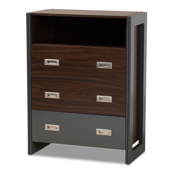 Baxton Studio Elliot Modern and Contemporary Two-Tone Walnut and Grey Finished Wood 3-Drawer Chest