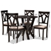 Baxton Studio Reagan Modern and Contemporary Sand Fabric Upholstered and Dark Brown Finished Wood 5-Piece Dining Set - Reagan-Dark Brown/Sand-5PC Dining Set