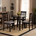 Baxton Studio Lilly Modern and Contemporary Grey Fabric Upholstered and Dark Brown Finished Wood 5-Piece Dining Set - Lilly-Grey/Dark Brown-5PC Dining Set