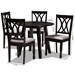 Baxton Studio Millie Modern and Contemporary Grey Fabric Upholstered and Dark Brown Finished Wood 5-Piece Dining Set - Millie-Grey/Dark Brown-5PC Dining Set