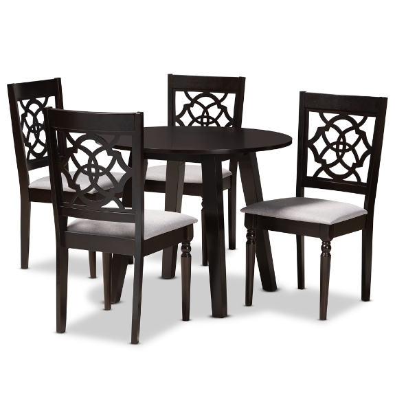Baxton Studio Eliza Modern and Contemporary Grey Fabric Upholstered and Walnut Brown Finished Wood 5-Piece Dining Set