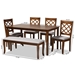 Baxton Studio Andor Modern and Contemporary Grey Fabric Upholstered and Walnut Brown Finished Wood 6-Piece Dining Set - RH330C-Grey/Walnut-6PC Dining Set