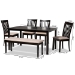 Baxton Studio Minette Modern and contemporary Sand Fabric Upholstered and Dark Brown Finished Wood 6-Piece Dining Set - RH319C-Sand/Dark Brown-6PC Dining Set