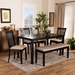 Baxton Studio Minette Modern and contemporary Sand Fabric Upholstered and Dark Brown Finished Wood 6-Piece Dining Set - RH319C-Sand/Dark Brown-6PC Dining Set
