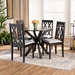 Baxton Studio Callie Modern and Contemporary Grey Fabric Upholstered and Dark Brown Finished Wood 5-Piece Dining Set - Callie-Grey/Dark Brown-5PC Dining Set