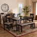 Baxton Studio Bennett Modern and Contemporary Sand Fabric Upholstered and Dark Brown Finished Wood 6-Piece Dining Set - RH315C-Sand/Dark Brown-6PC Dining Set
