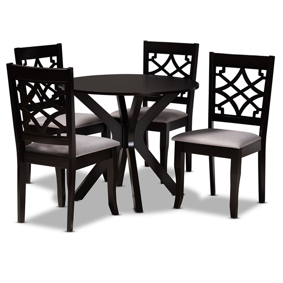 Baxton Studio Elena Modern and Contemporary Grey Fabric Upholstered and Dark Brown Finished Wood 5-Piece Dining Set