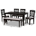 Baxton Studio Dori Modern and Contemporary Grey Fabric Upholstered and Dark Brown Finished Wood 6-Piece Dining Set - RH331C-Grey/Dark Brown-6PC Dining Set