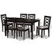 Baxton Studio Lanier Modern and Contemporary Grey Fabric Upholstered and Dark Brown Finished Wood 7-Piece Dining Set - RH318C-Grey/Dark Brown-7PC Dining Set