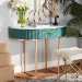 Baxton Studio Beale Luxe and Glam Green Velvet Upholstered and Brushed Gold Finished 1-Drawer Console Table with Faux Marble Tabletop - JY20A157-Green/Gold-Console