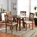 Baxton Studio Adara Modern and Contemporary Grey Fabric Upholstered and Walnut Brown Finished Wood 5-Piece Dining Set - Adara-Grey/Walnut-5PC Dining Set