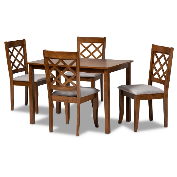 Baxton Studio Sari Modern and Contemporary Grey Fabric Upholstered and Walnut Brown Finished Wood 5-Piece Dining Set