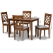 Baxton Studio Sari Modern and Contemporary Grey Fabric Upholstered and Walnut Brown Finished Wood 5-Piece Dining Set - Sari-Grey/Walnut-5PC Dining Set