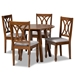 Baxton Studio Leon Modern and Contemporary Grey Fabric Upholstered and Walnut Brown Finished Wood 5-Piece Dining Set