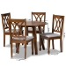 Baxton Studio Leon Modern and Contemporary Grey Fabric Upholstered and Walnut Brown Finished Wood 5-Piece Dining Set - Leon-Grey/Walnut-5PC Dining Set