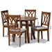 Baxton Studio Leon Modern and Contemporary Grey Fabric Upholstered and Walnut Brown Finished Wood 5-Piece Dining Set - Leon-Grey/Walnut-5PC Dining Set