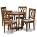 Baxton Studio Aggie Modern and Contemporary Grey Fabric Upholstered and Walnut Brown Finished Wood 5-Piece Dining Set - Aggie-Grey/Walnut-5PC Dining Set