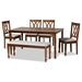 Baxton Studio Reneau Modern and Contemporary Grey Fabric Upholstered and Walnut Brown Finished Wood 6-Piece Dining Set