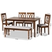 Baxton Studio Reneau Modern and Contemporary Grey Fabric Upholstered and Walnut Brown Finished Wood 6-Piece Dining Set - RH316C-Grey/Walnut-6PC Dining Set