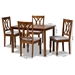 Baxton Studio Sefa Modern and Contemporary Grey Fabric Upholstered and Walnut Brown Finished Wood 5-Piece Dining Set - Sefa-Grey/Walnut-5PC Dining Set