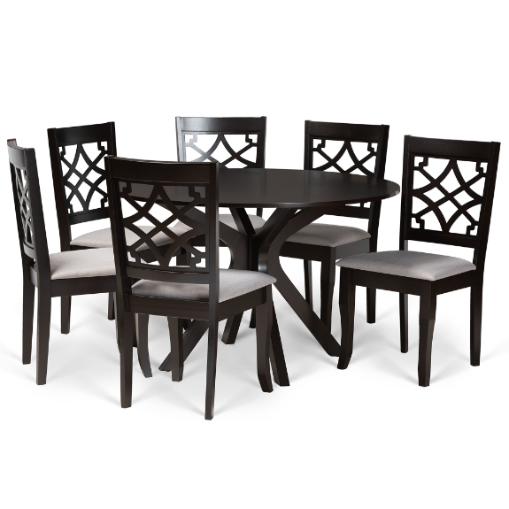 Baxton Studio Elena Modern and Contemporary Grey Fabric Upholstered and Dark Brown Finished Wood 7-Piece Dining Set