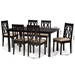 Baxton Studio Cherese Modern and Contemporary Sand Fabric Upholstered and Dark Brown Finished Wood 7-Piece Dining Set - RH334C-Sand/Dark Brown-7PC Dining Set