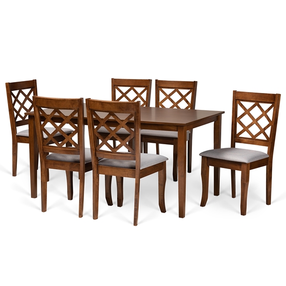 Baxton Studio Verner Modern and Contemporary Grey Fabric Upholstered and Walnut Brown Finished Wood 7-Piece Dining Set