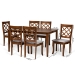 Baxton Studio Verner Modern and Contemporary Grey Fabric Upholstered and Walnut Brown Finished Wood 7-Piece Dining Set - RH330C-Grey/Walnut-DC-7PC Dining Set