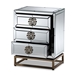 Baxton Studio Laken Contemporary Glam and Luxe Mirrored and Antique Bronze Finished 3-Drawer End Table - RXF-2222-ET